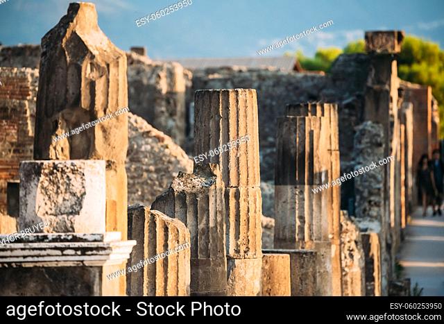 Pompeii, Italy. Remains Of Ancient Building On Territory Of Pompeii Forum
