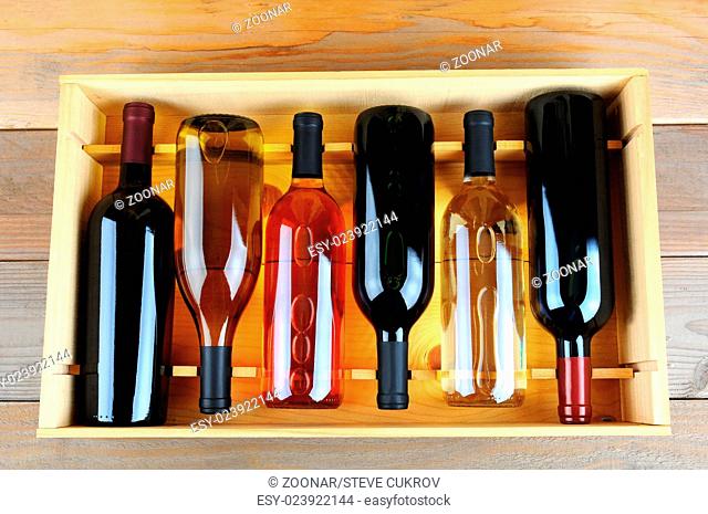 Case of assorted wine bottles