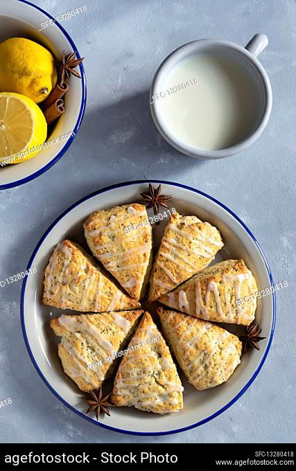 Lemon and poppy seed scones with glaze