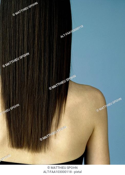 Brunette with long hair, rear view