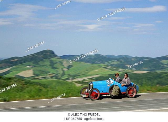 Veteran car on a country road, Loiano, Pianoro, Bologna, Italy, Europe