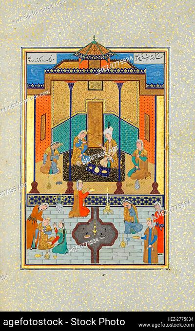 Bahram Gur in the Sandal Palace on Thursday, Folio 230 from a Khamsa.., A.H. 931/A.D. 1524-25. Creators: Shaikh Zada, Sultan Muhammad Nur