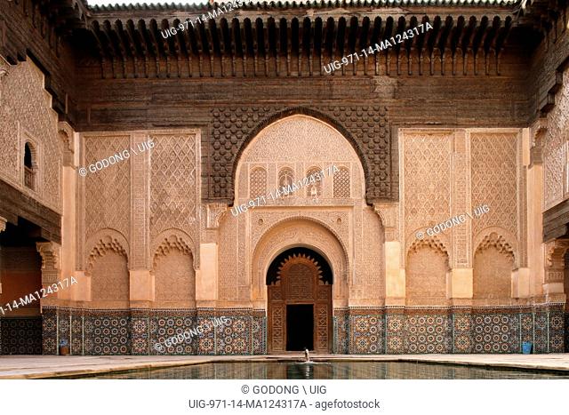 Ben Youssef Medersa is the largest Medersa in Morocco, Originally a religious school founded under Abou el Hassan, Inner courtyard
