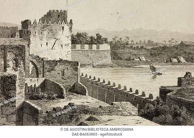 Walls of Saint Jean d'Acre, Acre, Israel, engraving by Lemaitre, Lalaisse and Montaut, from Turquie by Joseph Marie Jouannin (1783-1844) and Jules Van Gaver