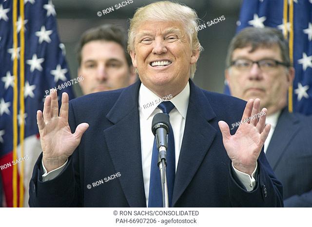 Businessman Donald Trump, a candidate for the Republican Party nomination for President of the United States, holds a press conference at the still under...