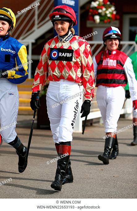 Victoria Pendleton makes her debut as a jockey riding Mighty Mambo in the George Frewer Celebration Stakes at Newbury Racecourse Featuring: Victoria Pendleton...