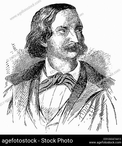 Portrait of Paul Johann Ludwig von Heyse - a distinguished German writer and translator. Illustration of the 19th century. White background
