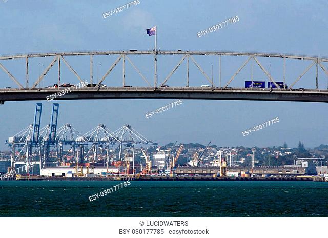 AUCKLAND, NZ - May 27:Traffic on Auckland Harbour Bridge on May 27 2013.The daily average number of cars crossing the Auckland Harbour Bridge is presently...