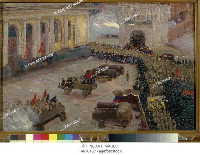 The February Revolution in Moscow. Meshkov, Vasili Nikitich (1868-1946). Oil on canvas. Russian Painting, End of 19th - Early 20th cen. . 1917