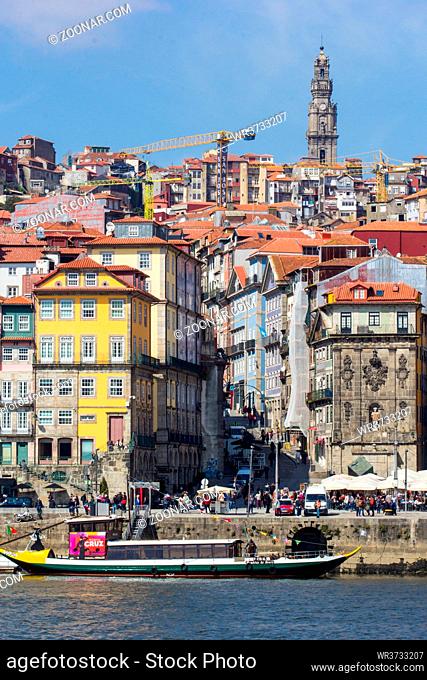 Old town of Porto with river and boat, Portugal