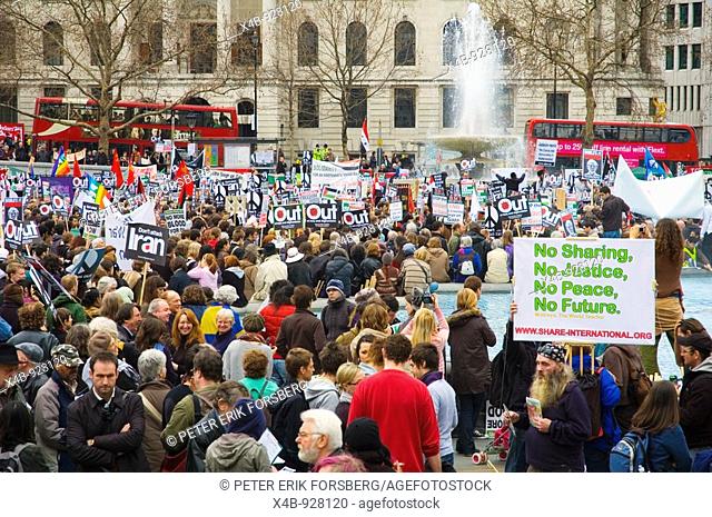 Peace rally at Trafalgar Square in London UK