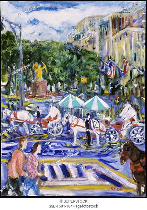 Horses at the Plaza, 2004, Richard H. Fox (b.1960/American), Oil on Canvas