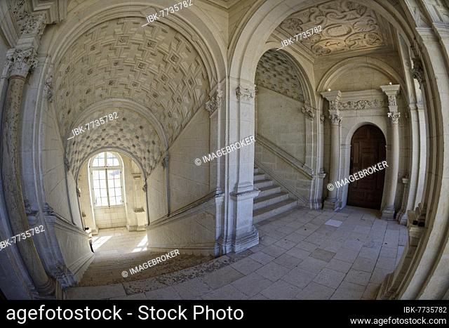 Chateau de Serrant, Staircase, Saint-Georges-sur-Loire, Pays de la Loire, France, Europe