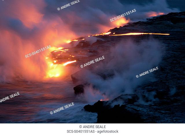 Lava flowing into the Pacific Ocean, Volcanoes National Park, Big Island, Hawaii