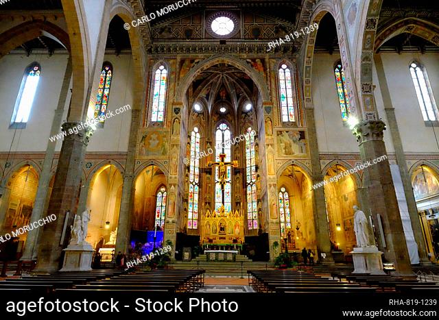 The altar and crucifix of Santa Croce Basilica, Florence, UNESCO World Heritage Site, Tuscany, Italy, Europe