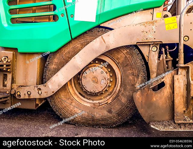MONTEVIDEO, URUGUAY, JULY - 2019 - Detail view of industrial truck at street under repair in montevideo city, uruguay