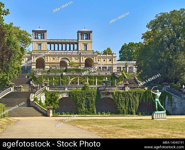 orangery with anniversary terrace in potsdam sanssousi, brandenburg, germany, europe