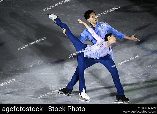 Chinese Cheng Peng and Chinese Yang Jin pictured in action during the figure skating exhibition gala event at the Beijing 2022 Winter Olympics in Beijing, China