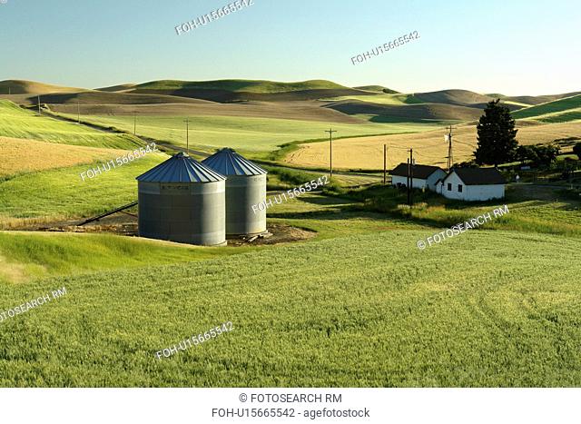 The Palouse Country, WA, Washington, Whitman County, rolling hills, fields, farmland, silos