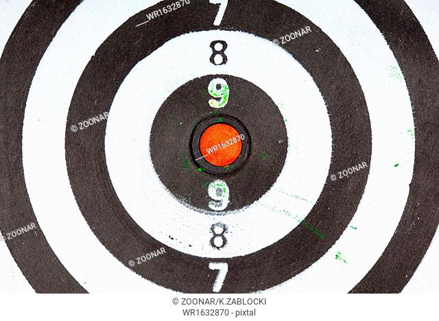 Closeup of old dirty black and white target as sport background
