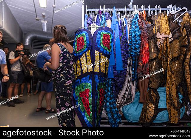 Donostia, Spain. jun, 14th, 2023. Janie Mallet, explains how the circus du soleil works on the back stage. she shows us the costumes designed for the show as...