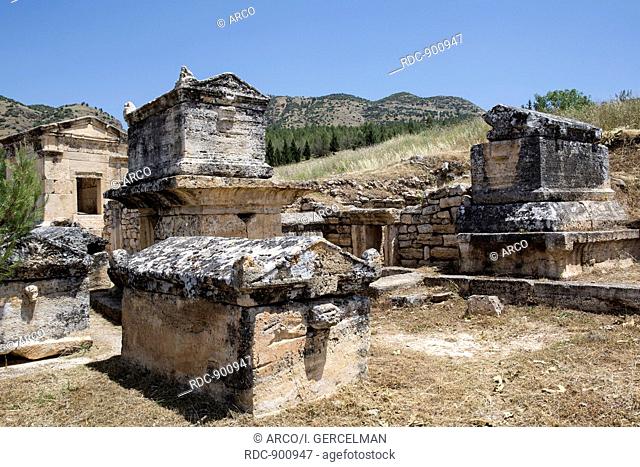 Tomb in northern necropolis of Hierapolis, Denizli, Turkey. Hierapolis was an ancient Greco-Roman city in Phrygia