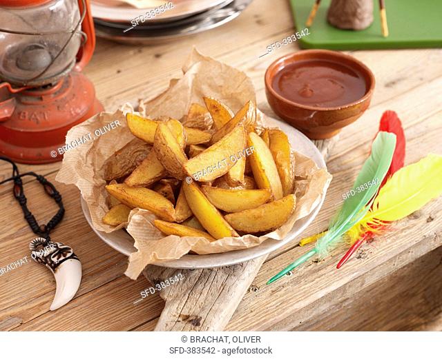 Potato wedges and a dip for a party