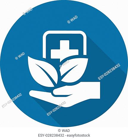 Alternative Medicine Icon with Leaves. Flat Design. Isolated