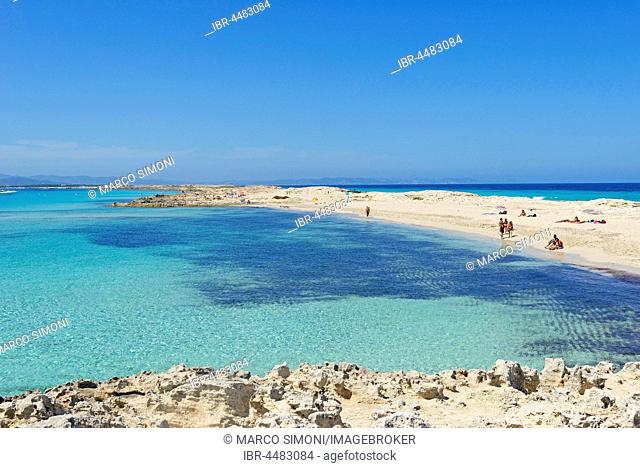 Tourquoise water, Ses Illetes beach, Formentera, Balearic Islands, Spain