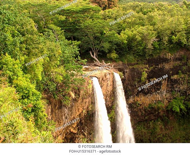 Wailua, Kauai, HI, Hawaii, East Shore, Kapia, Lihue, Wailua Falls, twin waterfalls