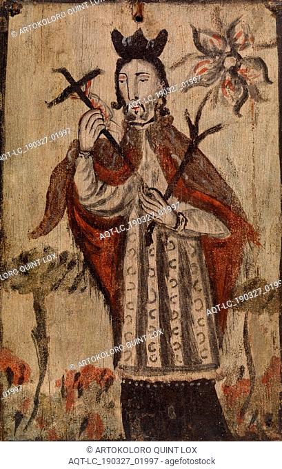 New Mexican: Saint John of Nepomuk (San Juan Nepomuceno), The Laguna Santero, New Mexican, c. 1776-1815, Water-based paint on wood panel, Overall: 10 5/8 x 7 in