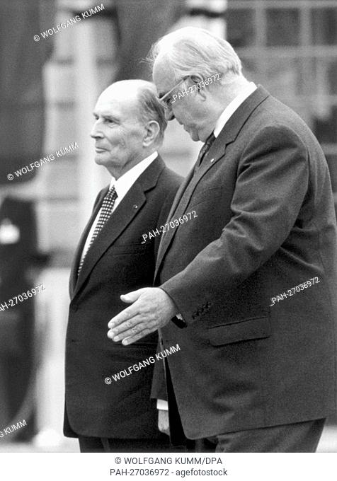 German chancellor Helmut Kohl (r) and French president Francois Mitterand (l) in Berlin on the 8th of September in 1994. After almost half a century of...