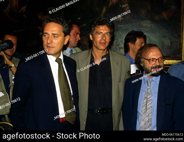 Claudio Baglioni photographed with Francesco Rutelli and Gianni Borgna