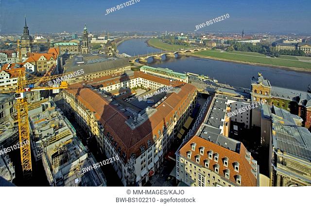 Dresden, view from Frauenkirche towarts Elbe, Germany, Saxony, Dresden