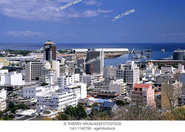Port Louis centre town viewed from Fort Adelaide, Mauritius Island, Indian Ocean