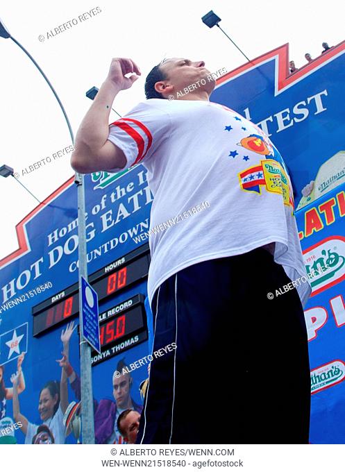 The Annual World-Famous Nathan's International Hot Dog Eating Contest in Coney Island, Brooklyn Featuring: Joey Chestnut Where: Brooklyn, New York