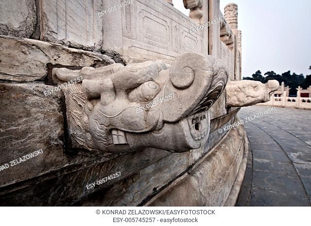 Stone dragon head in The Circular Mound Altar, part of Temple of Heaven in Beijing, China