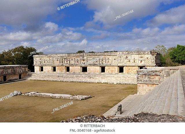 View to the inner yard of the Nunnery Quadrangle Cuadrangulo de las Monjas at the Maya ruin site of Uxmal, Yucatan, Mexiko