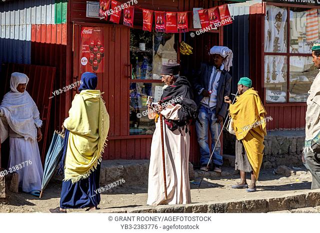 A Group Of People Outside A Mini Supermarket, Lalibela, Ethiopia