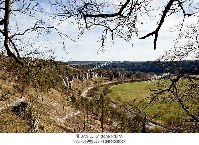 A view of the so-called 'Twelve Apostle' rock formation at Altmuehltal nature park near Solnhofen, Germany, 8 March 2015