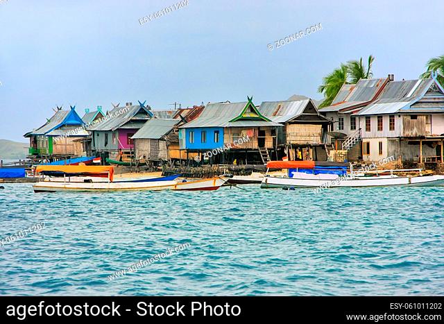 Typical village on small island in Komodo National Park, Nusa Tenggara, Indonesia. Komodo National Park is home to about 3500 people