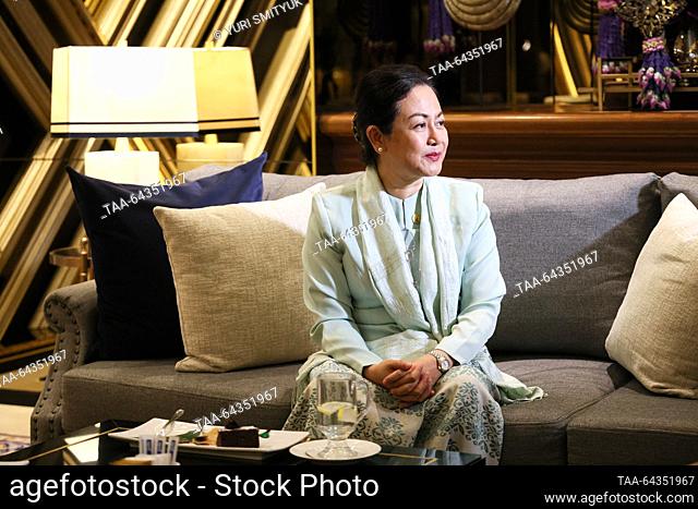 MYANMAR, YANGON - OCTOBER 30, 2023: Myanmar's Union Minister for Hotels and Tourism Thet Thet Khine attends a B2B meeting for travel companies of Russia and...