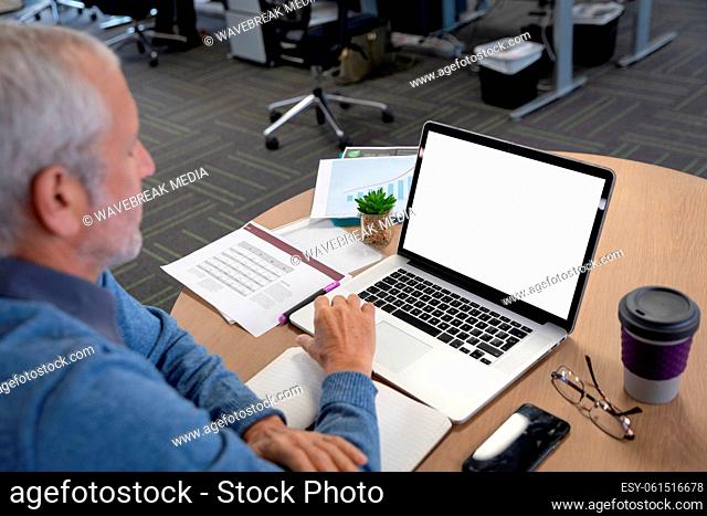 Senior businessman using laptop at modern office