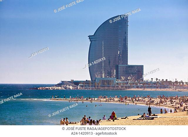 Barceloneta Beach, Vela Hotel, Barcelona, Catalonia, Spain