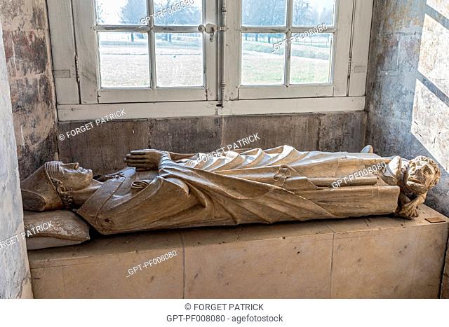 RECUMBENT STATUE OF GEOFFROY FAE, ABBOT OF BEC (1327-1335), FORMER REFECTORY TRANSFORMED INTO AN ABBEY CHURCH, NOTRE-DAME DU BEC ABBEY BUILT IN THE 11TH CENTURY