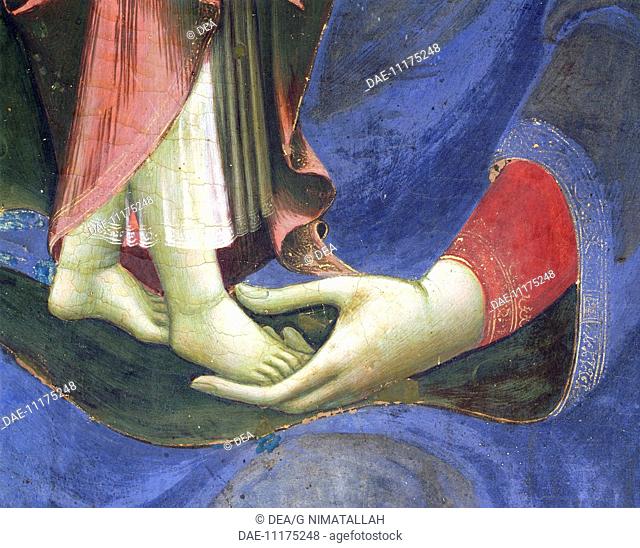 Hands and feet, detail of the enthroned Madonna, 13th century, from the Master of San Martino.  Pisa, Museo Nazionale Di San Matteo (Art Museum)