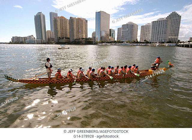 Asian cultural event. Miami Hong Kong Dragon Boat Festival. Brickell Key. Biscayne Bay. Miami, Florida. USA