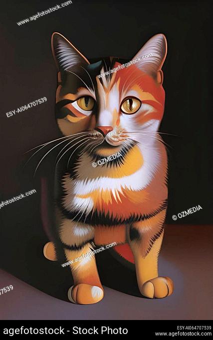 Colorful geometric cat in dark background, generated by AI