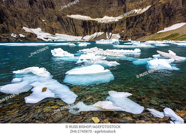 Icebergs on Iceberg Lake, Many Glacier, Glacier National Park, Montana USA