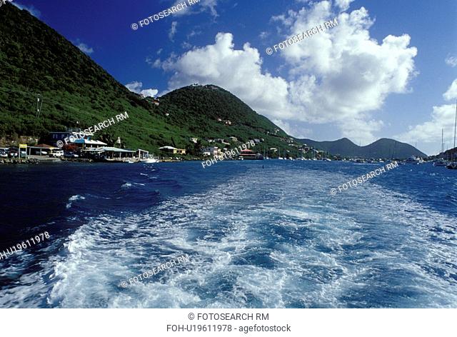 Tortola, West End, British Virgin Islands, Caribbean, BVI, View of West End on the island of Tortola from the Caribbean Sea